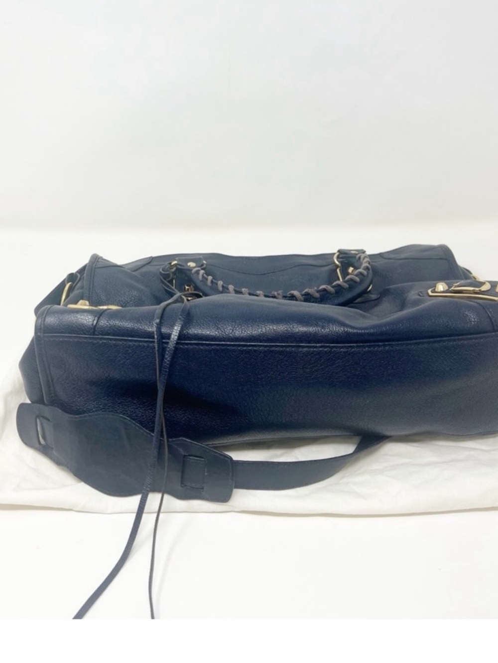 Balenciaga Blue Leather Braided-Handle Shoulder Bag with Gold Hardware - Picture 4 of 6